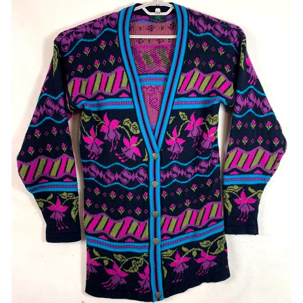 Glen Tara Irish Knit Cardigan Sweater Made‎ in Ireland Light Multi Color Small